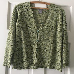 Sigrid Olsen Womens Button Front Knitted and Green Black Cardigan Sweater Size M